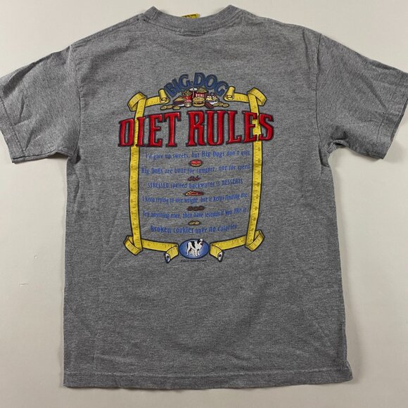 Vintage Y2K Big Dogs Diet Rules T Shirt Men's Size Small / Medium Gray Cotton - Picture 4 of 13